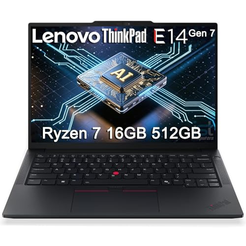 Image of Lenovo ThinkPad E14 Gen 7 Business AI PC Laptop (14 inch FHD+, AMD Ryzen 7 250 (> Intel Ultra 7 155U), 16GB DDR5 RAM, 512GB SSD), Backlit KB, Fingerprint, 5MP Webcam, Ethernet, Wi-Fi, Win 11 Pro, 2026
