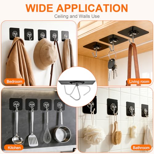 Image of DDMY Heavy Duty Adhesive Hooks for Hanging 50lb(Max) Black Wall Hooks with Strong Sticky,No Damage Removable Hook Waterproof & Reusable for Bathroom, Kitchen, Shower, Outdoor Decor -8 Pack
