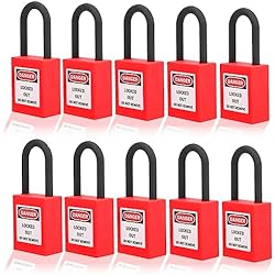 Candado De Bloqueo Rojo Cerradura de Bloqueo de 38 Mm, 10 Juegos de Candado de Bloqueo y Etiquetado, Herramienta de Seguridad, Candados de Seguridad Eléctrica para Fábricas (Rojo)