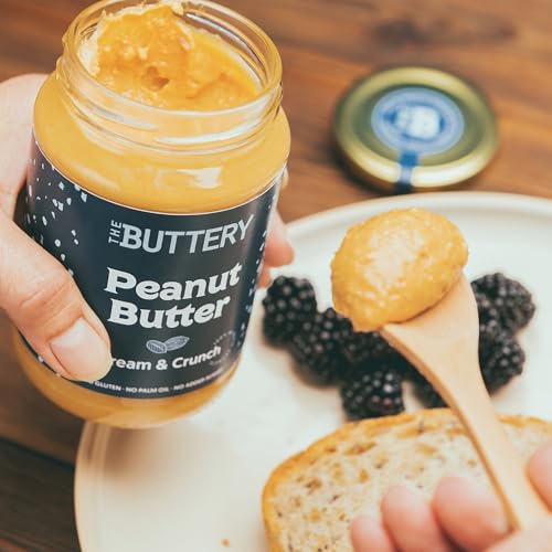 The Buttery – Erdnussbutter mit Stückchen | 100% gesunde Erdnüsse mit hohem Ölsäuregehalt | Ohne Palmöl| Ohne Zuckerzusatz| Proteinquelle| Geeignet für Veganer und Vegetarier. (350g, Cream & Crunch)