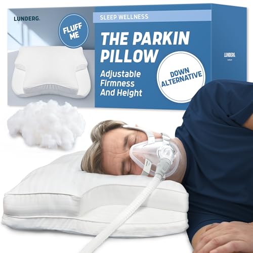 Lunderg Parkin CPAP Pillow for Side & Back Sleepers - The Only Down Alternative with Adjustable Filling & 100% Cotton Case - Reduce Air Leaks & Mask Pressure for Better Sleep - Works with All Masks
