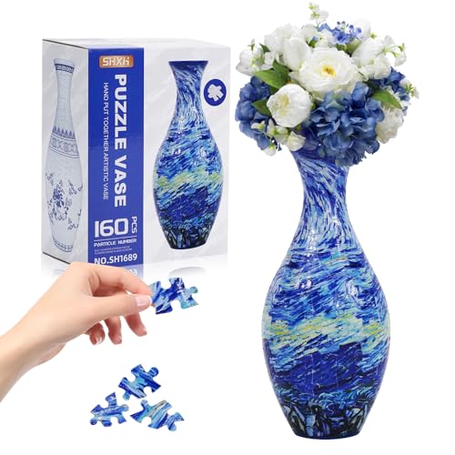 Image of 3D Puzzle Planter Vase for Adult, 160 Pieces DIY Flower Vase for Home Decoration - Perfect Housewarming Gift (Ocean Wave Artistry)