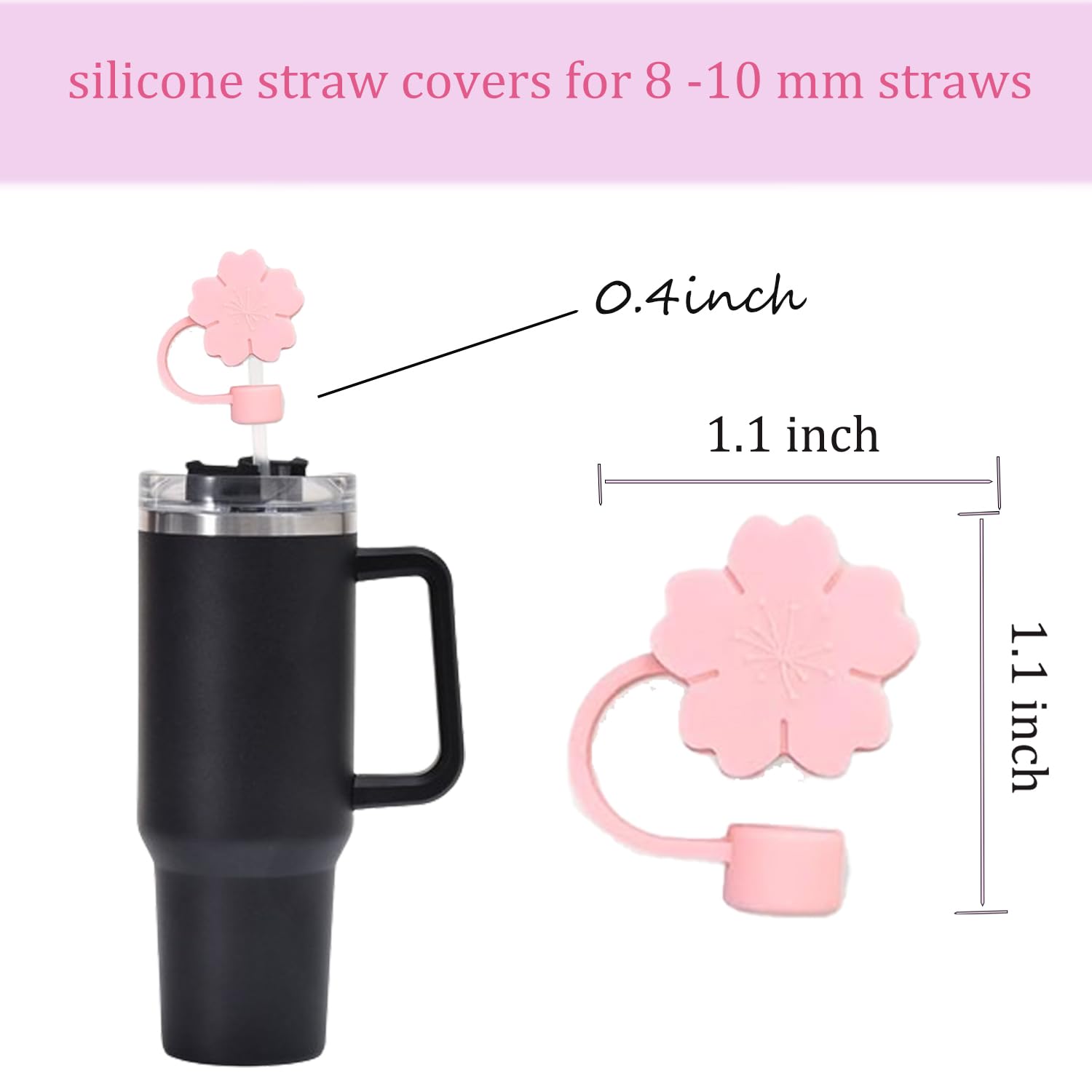 Stanley Straw Cover 4Pcs Straw Cover Cap for Stanley Cup 40&30Oz 10mm Cute Flower Silicone Straw Toppers Reusale Straw Covers Cap for Tumblers Straw Tip Cover Cup Accessories