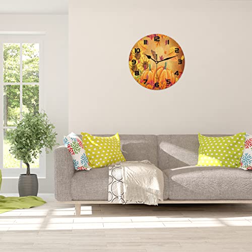 Auuxva A-0004-002-0250-1-22BH-007K Thanksgiving Pumpkin Maple Wall Clock Silent Non-Ticking,Sunflower Butterfly Fall Round Wall Clock Battery Operated Clock Decor thumb #3