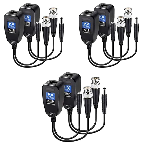 Image of COOLCOLD Video Balun | 8MP (Pack of 3), Passive BNC DC to RJ45 Network Transceiver Cat5 /Cat6 Adapter AHD /TVI /CVI /CVBS for Full HD CCTV DVR Security Surveillance Camera System (Black, 3 Pair)