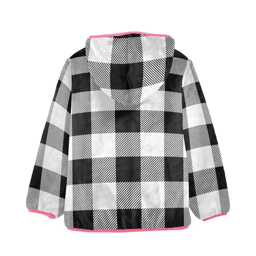 GuoChe White and Black Buffalo Plaid Tartan Check Scotland Toddler Boy Fleece Jacket2