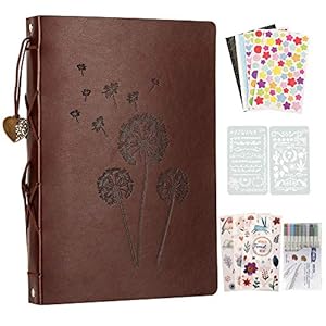 YILEEY Fotoalbum om zelf vorm te geven, leer, scrapbook, zwarte pagina’s, navulbaar, fotoboek om in te plakken, 28 x 21 cm, fotoalbums, doe-het-zelf cadeau met pennen, sjablonen, stickers, fotohoeken, paardenbloem, herbruikbaar