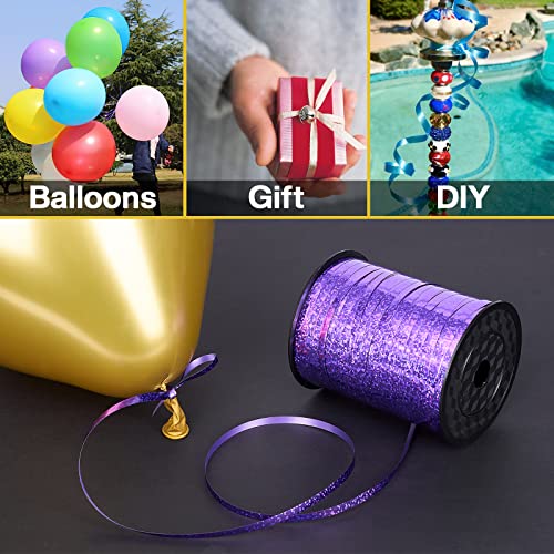 Image of PartyWoo Purple Ribbon, 500 Yard, Iridescent Curling String Balloon Thin Gift Ribbon for Gift Wrapping Balloons Presents Floral Graduation Christmas Birthday Wedding Party Decorations (1 Roll)