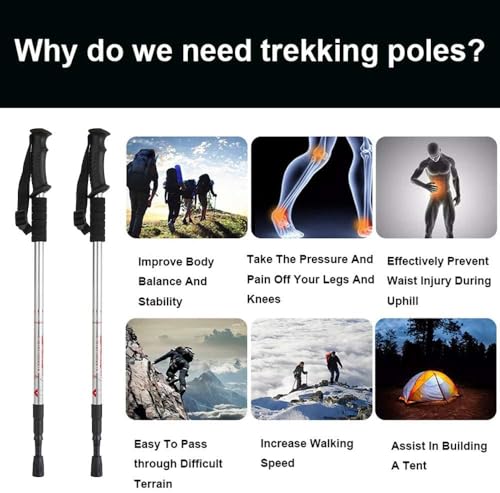 Image of Hiking Trekking Poles, 2 Pack Collapsible,Lightweight, Anti Shock, Hiking or Walking Sticks,Adjustable Hiking Pole for Men and Women (Silver)