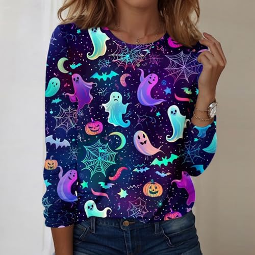 Halloween Shirts for Women Long Sleeve Plus Size Fashion Crewneck Comfortable Tshirts Halloween Costumes for Women