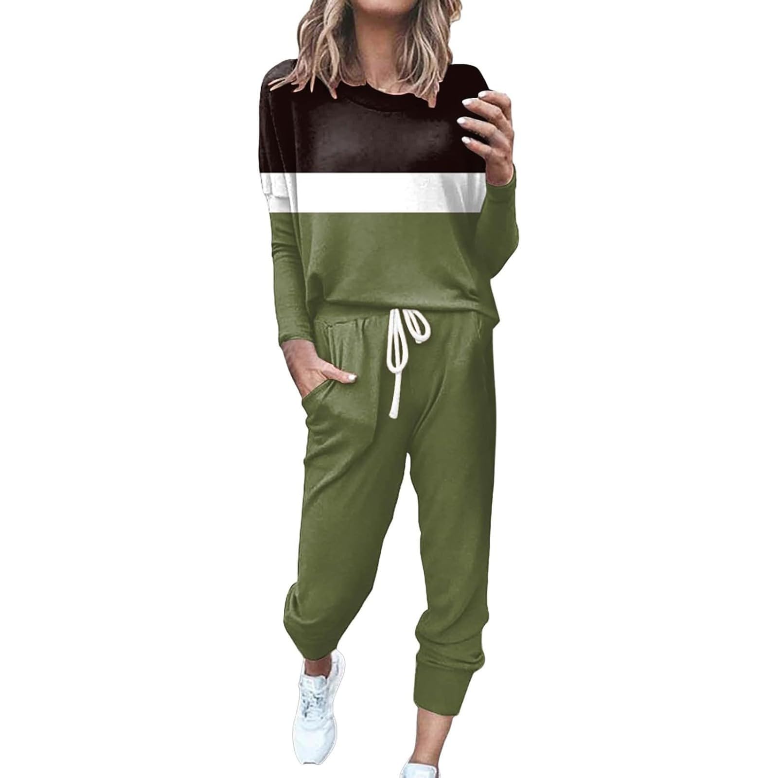 Combinaison Maison Femme Taille Courte - Pantalon Jogging Jambes Larges Patchwork Décontracté - Legging Confort Hiver
