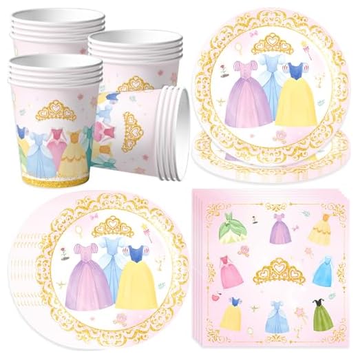 pekifaves Princesa Set de Vajilla para Fiesta, 16 invitados, plato de papel, decoración de cumpleaños infantil, platos de papel, servilletas, color rosa, para fiesta de cumpleaños de niñas, boda