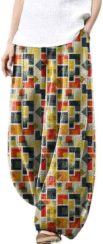 Women's Wide Leg Harem Pants Graffiti Printed Baggy Elastic Waisted Cotton Palazzo Summer Beach Trouser