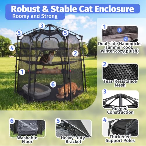Image of Catio Outdoor Cat Enclosure Pop up Cat Tower Tent Cat Playpen w /Breathable Mesh Portable Catio Kitten Pet Animal Play Pen Indoor Enclosed Kitty Patio Balcony Camping(Hexagonal,XL)