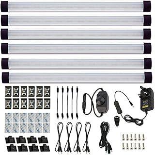 AIBOO Under Cabinet Lights Kit LED Rigid Bar with Dial Dimmer Switch for Kitchen Cupboard Closet Lighting (6000K Daylight White, 6 Panels)