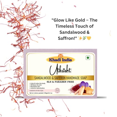 Image of Khadi Sandalwood & Saffron Handmade Bathing Soap Bar 125g | Natural & Herbal | Deep Cleansing for Glowing & Brightening Skin | Evens Out Skin Tone | All Skin Types | Men & Women