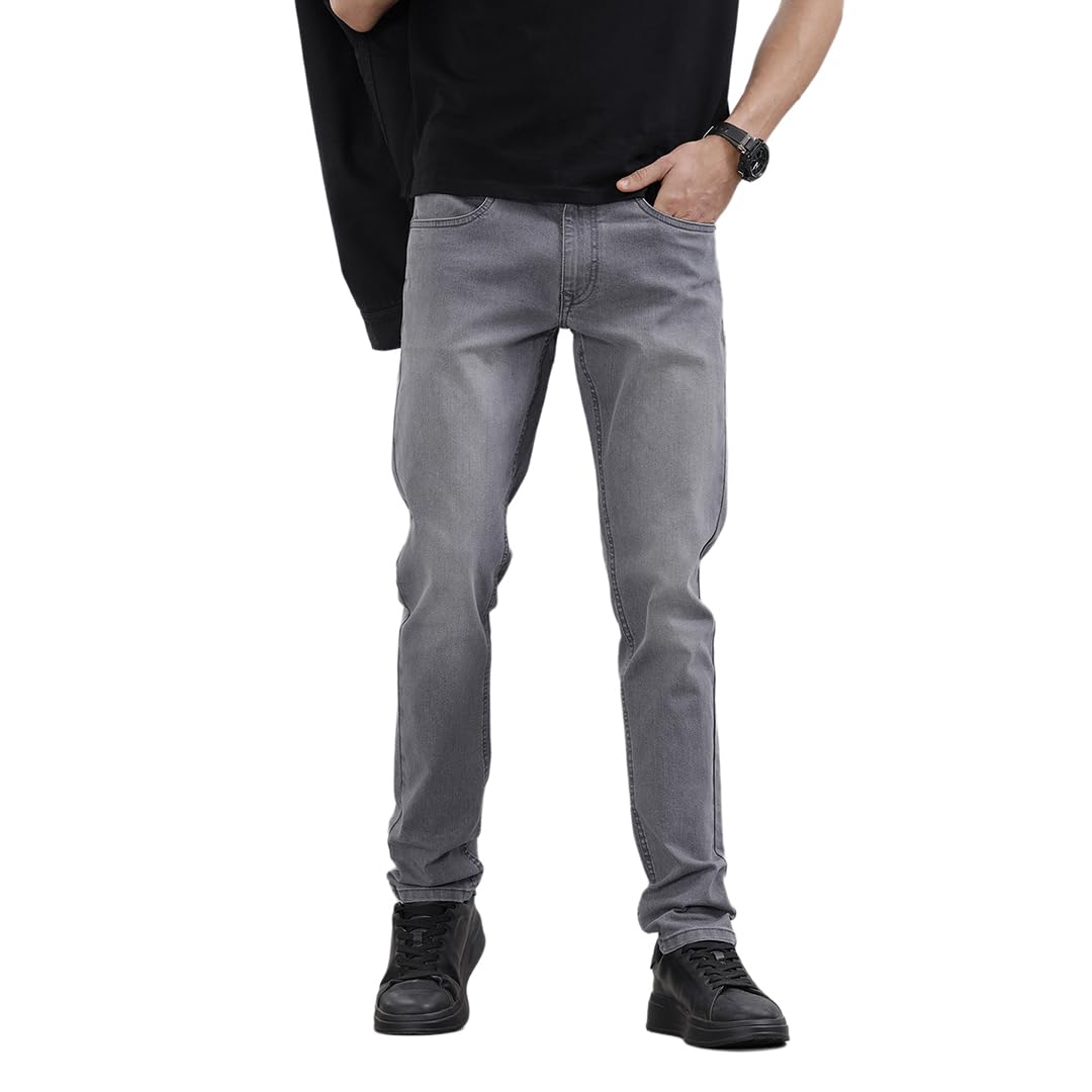 wrogn Men's Cotton Stretch Jeans | Grey Mid Wash | Slim Fit-picture-11