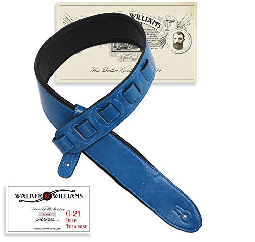 Walker & Williams G-21 Deep Turquoise Blue Guitar Strap with Padded Glove Leather