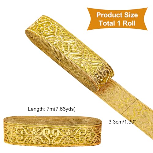 NBEADS 7.7 Yards Gold Jacquard Ribbon Trim - Image 2