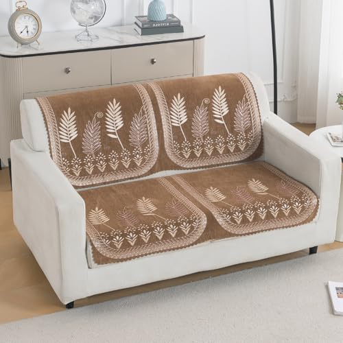 Image of HOKIPO Bagh Brown Premium Chenille Jacquard Sofa Cover for 2 Seater for Seat & Back, 'Royal Aangan Series' (IN-1007-L6*2)