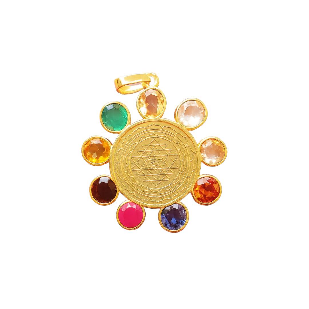 Original Navratan Pendant, Locket | Multicoloured Gemstones for Good Luck, Money and Wealth | Navratna Jewellery for Astrological Benfit
