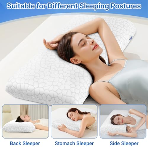 Image of Memory Foam Pillows, Bed Pillow, Bed Pillow for Side, Back and Stomach Sleepers, Neck Pillow for Sleeping with Removable and Machine Washable Cover, King Size (2 Pack)