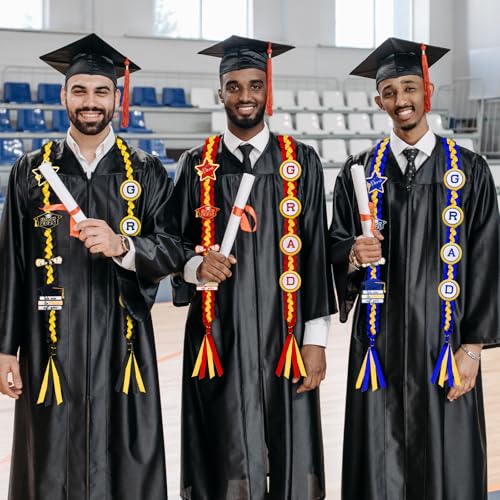 Image of Graduation Leis Class of 2026 Decorations, Handmade Double Braided Graduation Ribbon Leis with Glitter Pins for Him Her High School College Congrats Party Supplies (Blue & Gold)
