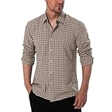 Manwan walk Men's Plaid Button Down Shirts Slim Fit Long Sleeve Casual Business Shirts Brown Medium