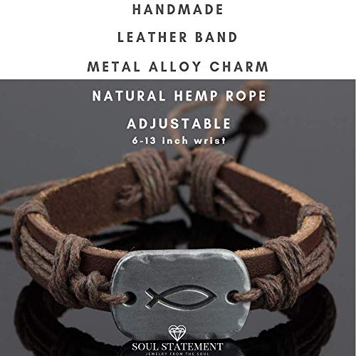 Men's Wrap Bracelet Pu Leather Sign Of The Fish Charm, Confirmation Easter Gifts For Teenage Boys, Men (Brown Fish) #TOP2