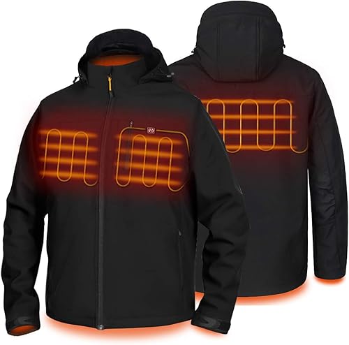 HARD LAND Chaqueta térmica para hombre con batería de 7.4 V y cargador, chaqueta de trabajo eléctrica impermeable Softshell