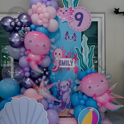 Image of 2pcs Axolotl Balloons Axolotl Foil Balloon Pet Balloon for Axolotl Birthday Party Decorations Pink Axolotl Party Supplies Axolotl Theme Party Water Pet Party Summer Beach Party Sea Animal Party Decor
