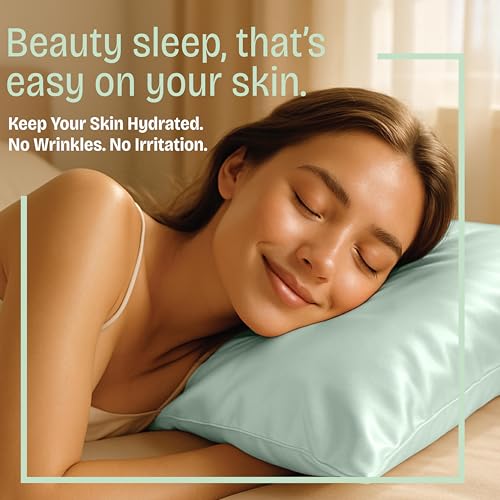 Image of BLISSFORD Satin Pillowcase with Zipper, for Hair and Skin Care, Feels Soft and Cool Like a Silk Pillowcase, Satin Pillow Cases 2 Pack, Slik Pillow Cover, Mint - Queen Size, Set of 2