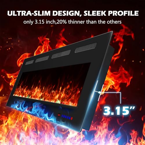 Mystflame 60" Ultra-Thin Electric Fireplace, Recessed/Wall, WiFi App, Black - image 4