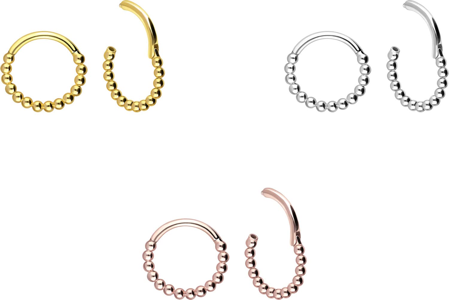 PIERCINGLINE 750er Gold Segmentring Clicker | 18 KARAT | KUGELN | Piercing Ring Nase Septum Ohr Helix | Farb & Größenauswahl