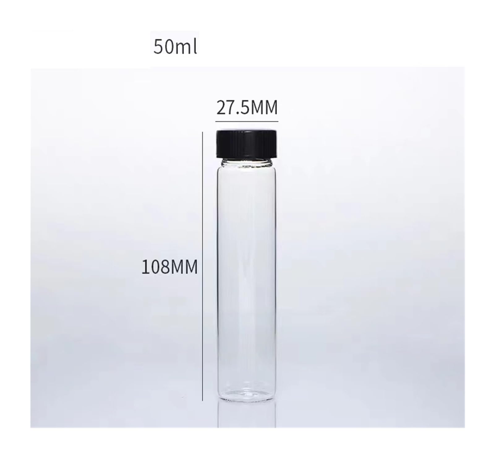 Bottiglie campioni in vetro trasparente con tappo in PP + cuscinetto in PE, bottiglia per olio essenziale, tappo a vite, provetta in vetro per laboratorio (50 ml, 20 pezzi)