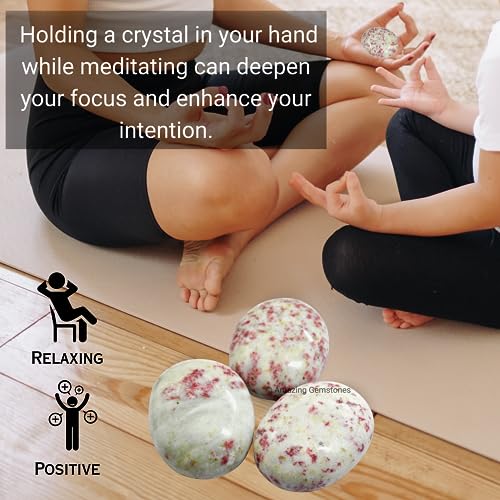 Image of Amazing Gemstone Cinnabarite Crystals and Healing Stones - Large Palm Stone Crystals Piedra - Crystal for Good Luck, Balanced Positive Energy, Meditation - Unique Stocking Stuffers Gifts for Women