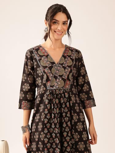 Image of Vbuyz Women's Cotton Floral Print A-Line Regular Fit Kurta