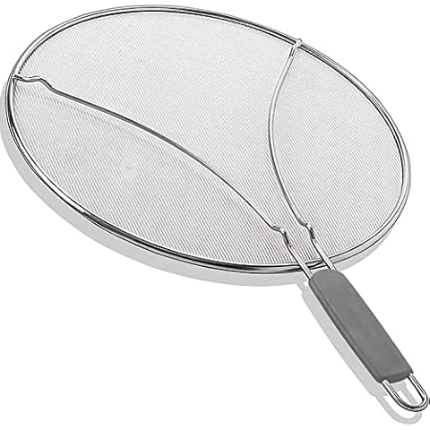 13" Grease Splatter Screen for Cooking | Stainless Steel Oil Splatter Guard and Ultra-Fine Mesh Protects Skin from Burns | TPR Tight-Grip Handle (Grey) Cover