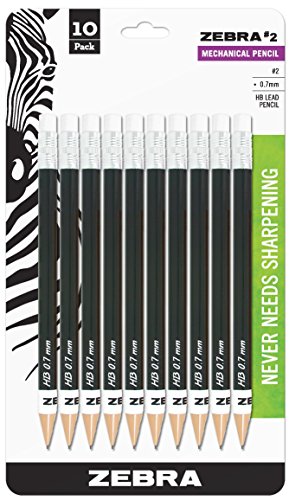 Zebra #2 Mechanical Pencil, 0.7mm Point Size, Standard HB Lead, Black Barrel, 10-Count