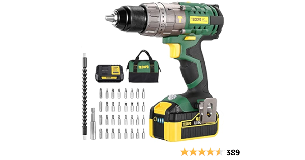 TECCPO Taladro atornillador a batería de 18 V, batería de ...