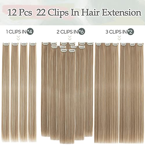 S-Noilite 22 Inches Long Straight Hair Extensions Clip in Full Head 12PCS Hair Extensions Clip on Synthetic Fiber Hairpieces for Women - Image 3