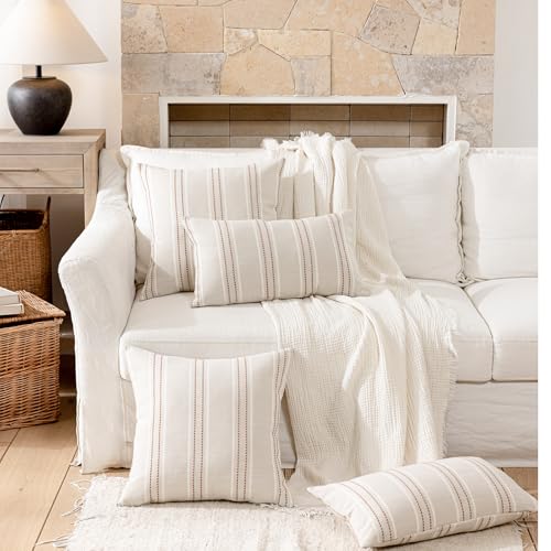 Image of Hckot Throw Pillow Covers 20x20 Set of 2 Camel Pillow Covers Farmhouse Decorative Pillows Textured Linen Square Cushion Covers for Sofa Couch Bed Living Room Decor(Camel)
