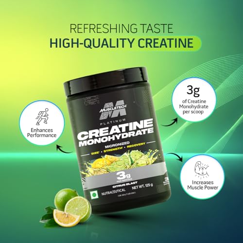 Image of MuscleTech Platinum Creatine Micronized Powder | 33 Servings, Citrus Blast | Improves Strength, Power & Muscle Recovery |Muscletech Creatine Flavored - 125g