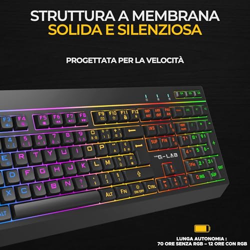 Combo TUNGSTEN - Tastiera e Mouse Wireless Tripla Connessione 2.4GHz / Bluetooth / USB - Tastiera Gaming ITALIANA, RGB e Macro Custom - Mouse Gaming Wireless 6400 DPI - PC / PS4 / PS5 / XBOX - Tastiera gaming - Immagine 7
