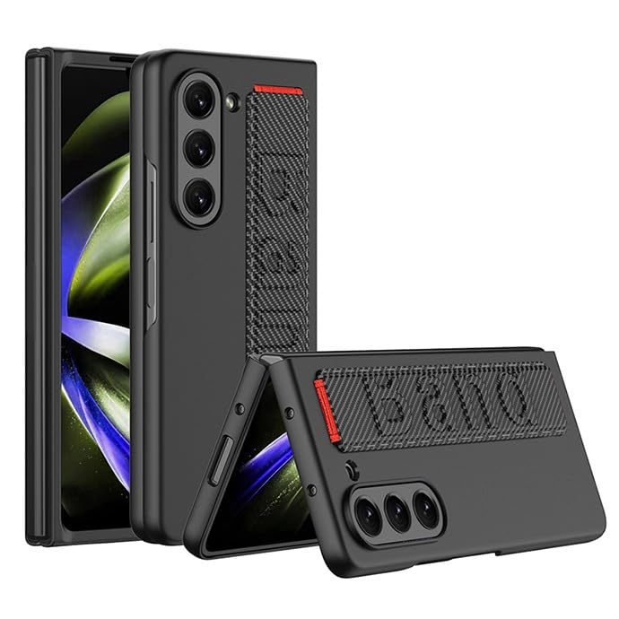 Compatible Samsung Galaxy Z Fold 5 Case with Hand Strap,Anti-Scratch Shockproof PC Wristband Cover Thin Protective Phone Case for Samsung Galaxy Z Fold 5 Case Women Men (carbon filber)