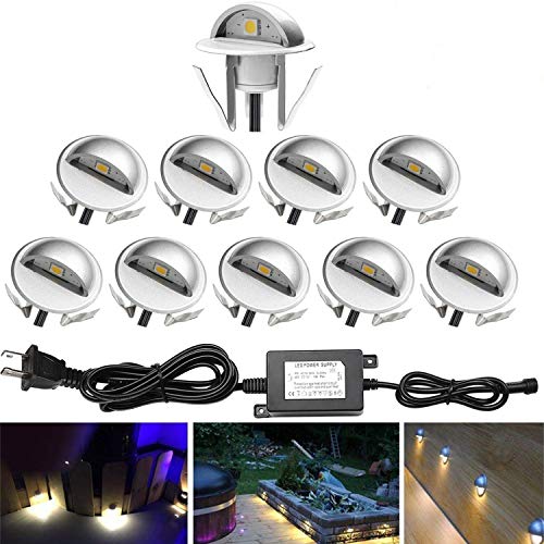 QACA 10 Pack LED Stair Lights Kit Low Voltage Waterproof IP65 Outdoor 1-2/5 Recessed Wood LED Deck Lighting Yard Garden Patio Step Landscape Pathway Decor Lamps, Warm White