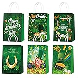 ANYMONYPF 18 Packs of St Patricks Day Paper Bags with Handle Shamrock Theme Party Gift Bag Green Ireland Birthday Gift Snack Candy Bag for Saint Day Party Supplies Gifts