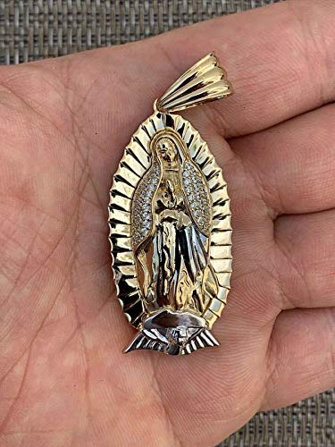 HarlemBling Solid 925 Sterling Silver - 14k Gold Plated - Men's Virgin Mary Pendant - Iced Nuestra Señora de Guadalupe2