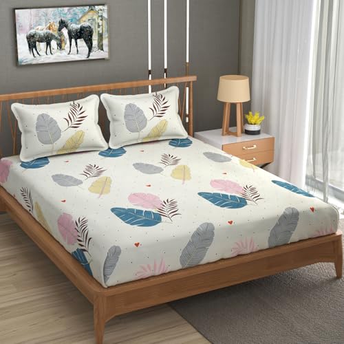 Image of Premium Heavy Cotton Elastic Fitted Bedsheets with 2 King Size Pillow Covers || Double Bed with All Around Elastic 350 TC || 72 x 72 x 10 Inch Queen Size Fitted || - Colorfull Wings