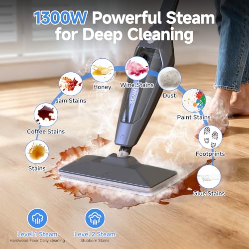 Image of SENMO Steam Mop, 14-in-1 Detachable Steam Cleaner for Home and Floor, 1300W 228F Deep Cleaning MultiPurpose Floor Steamer with 14 Attachments for Hardwood Floors, Tile, Grout, Furniture, Carpet, Wall